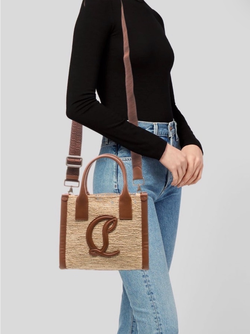 Christian Louboutin Mini By My Side Raffia & Leather Tote with Detachable Strap - Picture 3 of 16